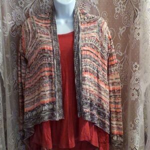 Xhilaration‎ Juniors XL Boho cardigan sweater cozy comfy pink gray white